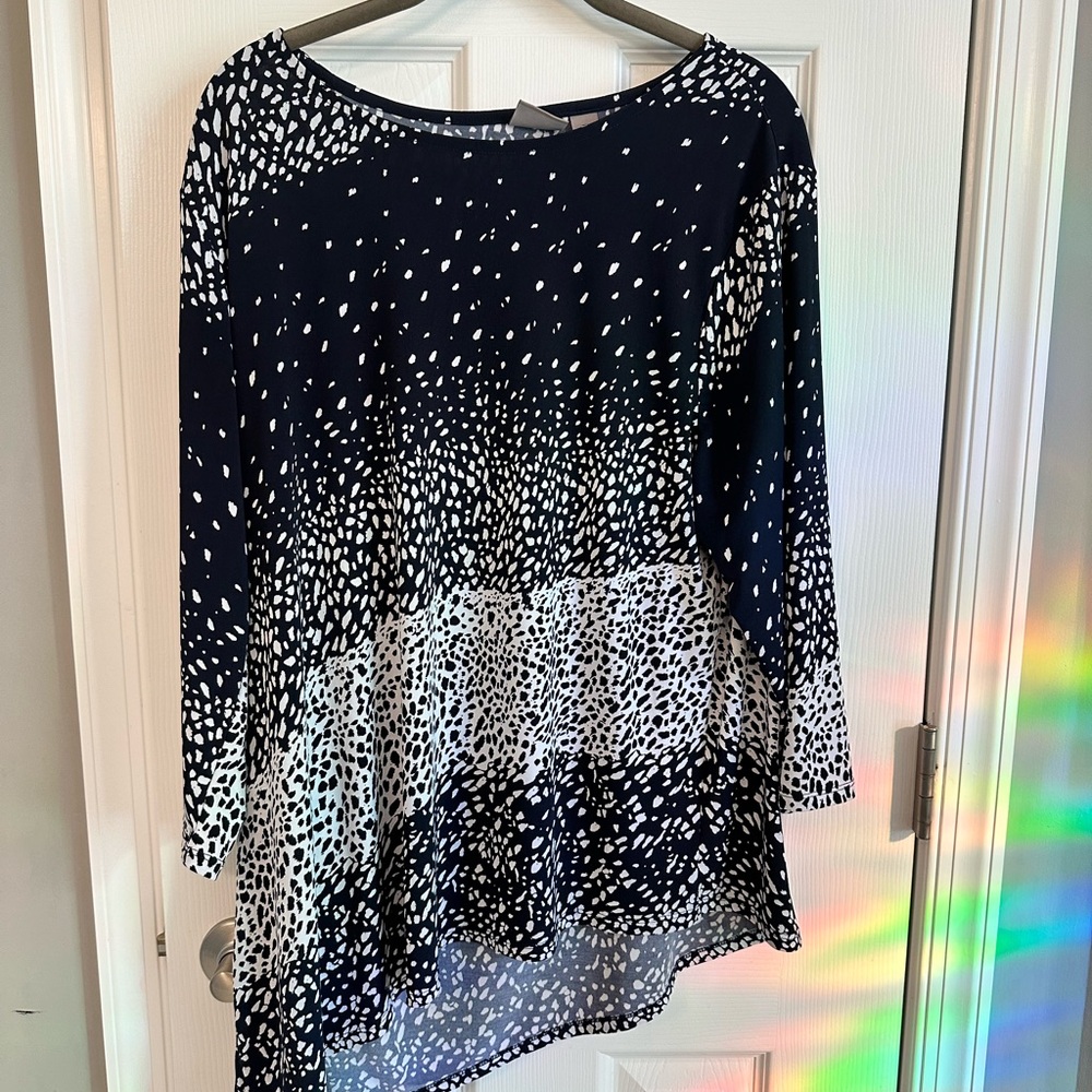 Chico’s Easy Wear Dress Top Blue and White Size 3